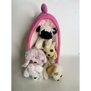 Unipak Plush Pink Dog House Playset with 5 Toy Dogs Puppies Stuffed Animals